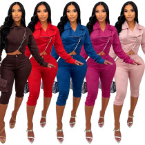 Suede jacket, cropped pants, elastic deerskin velvet set CM61020