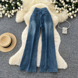 High waisted denim wide leg pants embroidered straight leg pants W1083065754138