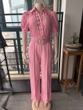 Lace patchwork lace up wide leg jumpsuit AJ4505