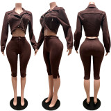Suede jacket, cropped pants, elastic deerskin velvet set CM61020