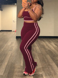 Three piece set of contrasting suspender high waisted micro flared pants TY047