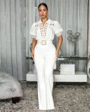 Lace patchwork lace up wide leg jumpsuit AJ4505