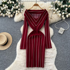 Colorful bow tie tied long sleeved dress A981670955427