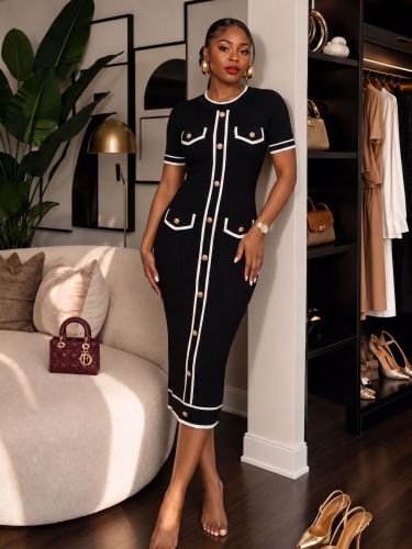 Knitted metal buckle dress A1061090447275