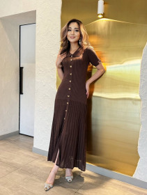 Polo collar short sleeved metal buckle dress A954535598005