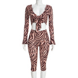 Hollow out strap long sleeved top and pants set J26ST477