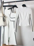 High waisted flared pants with tight zipper 3 piece set SY997624157855