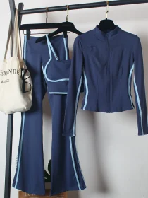 High waisted flared pants with tight zipper 3 piece set SY997624157855