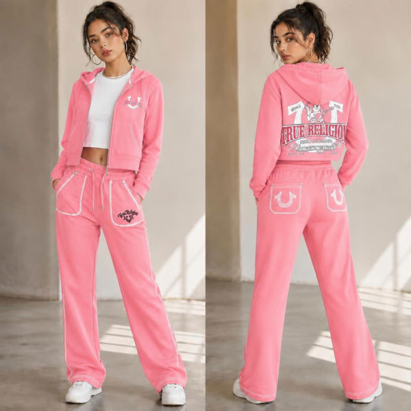 Zipper long sleeved sweatshirt hooded sports set FC1528