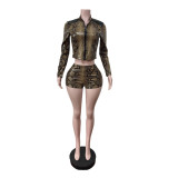 Elastic snake skin shorts set long sleeved two-piece set Z88737
