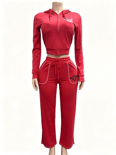 Zipper long sleeved sweatshirt hooded sports set FC1528