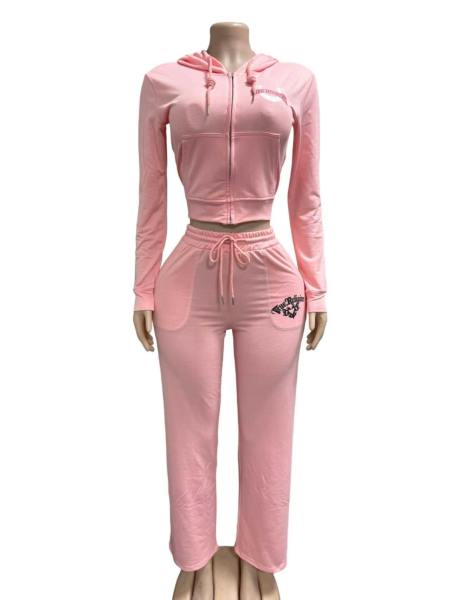 Zipper long sleeved sweatshirt hooded sports set FC1528