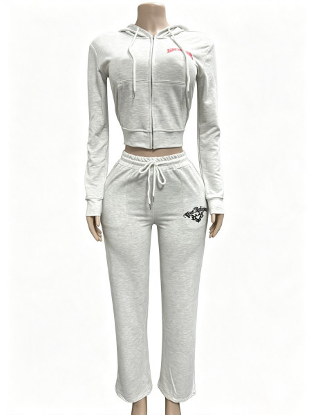 Zipper long sleeved sweatshirt hooded sports set FC1528