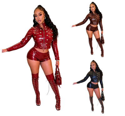 Leather jacket, shorts, button stickers, jacket, leather jacket set MZ88735