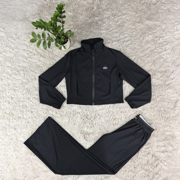 Collar zipper long sleeved shirt long pants two-piece set Q6414