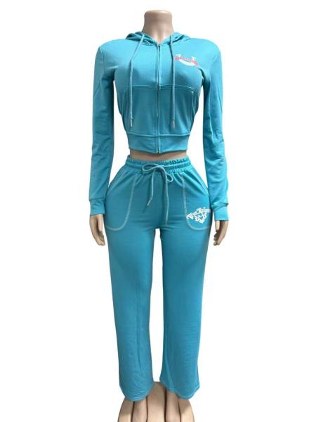 Zipper long sleeved sweatshirt hooded sports set FC1528