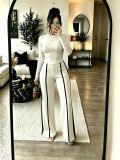 Two piece set of elastic tight fitting base top and spliced wide leg pants A1081117901091