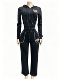 Zipper long sleeved sweatshirt hooded sports set FC1528