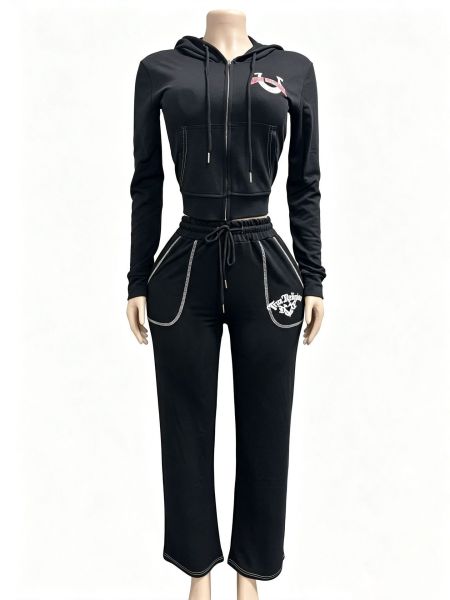 Zipper long sleeved sweatshirt hooded sports set FC1528