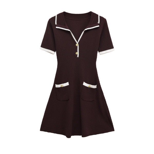 V-neck metal button threaded short skirt YY26232048
