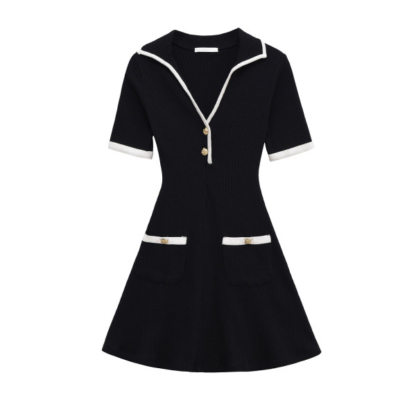 V-neck metal button threaded short skirt YY26232048