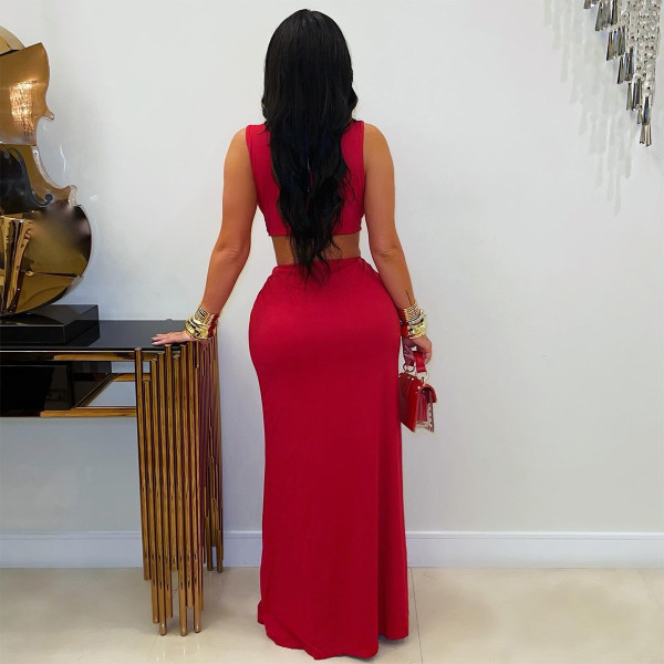 Deep V slit hollow waist exposed twisted dress ZY6351