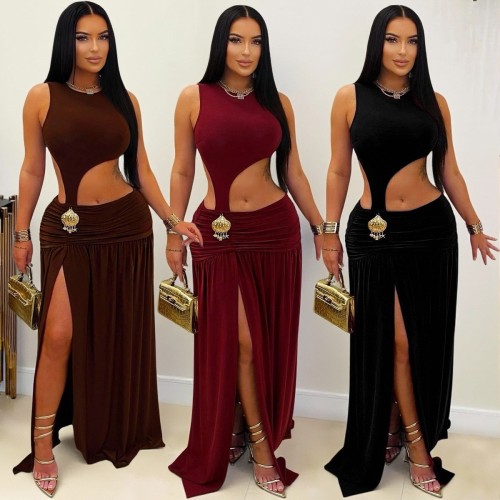 Pleated slit party dress dress ZY6352