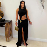 Pleated slit party dress dress ZY6352
