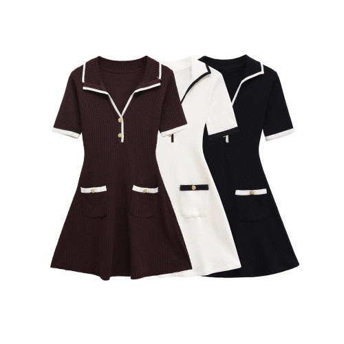 V-neck metal button threaded short skirt YY26232048