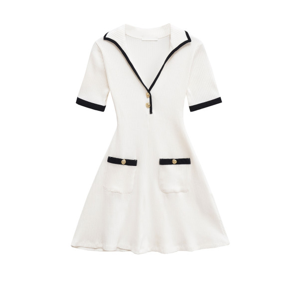 V-neck metal button threaded short skirt YY26232048