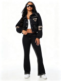 Two piece set of workwear jacket, micro flared pants RM8045