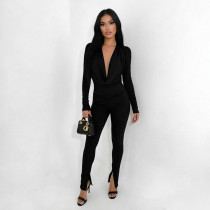 Swing collar long sleeved long pants two-piece set J26ST374 Swing collar long sleeved long pants two-piece set J26ST374