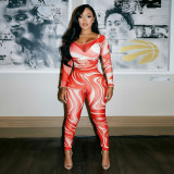 Mesh long sleeved top, long pants printed two-piece set J26ST269