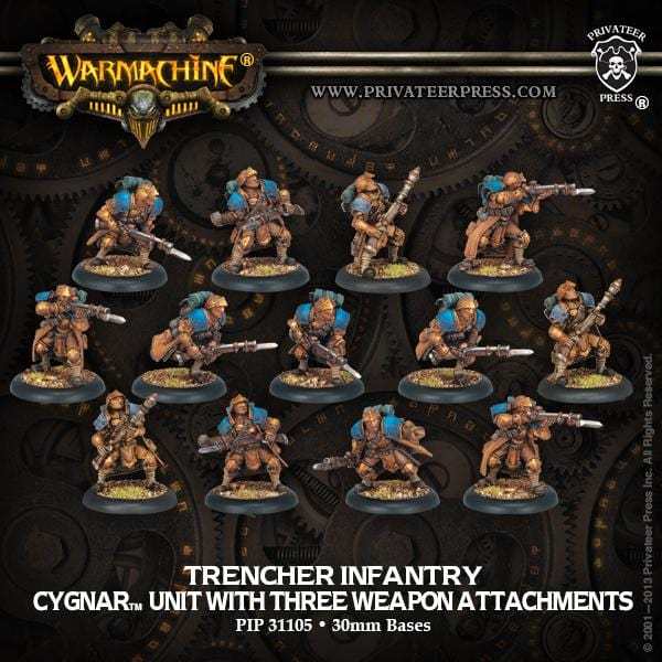 Warmachine Cygnar Units Trencher Infantry with Three Weapon Attachments