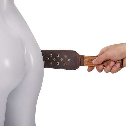 Distressed Wooden Handle Rivet Leather Paddle