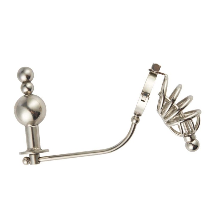 US$ 137.50 - Stainless Steel Chastity Cock Cage With Urethral Insert & Anal  Plug - www.buyging.com