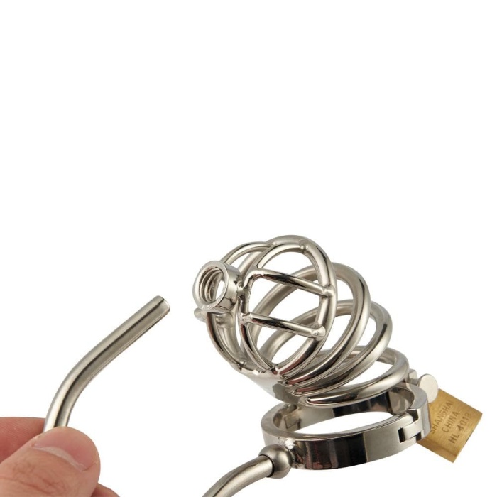 US$ 137.50 - Stainless Steel Chastity Cock Cage With Urethral Insert & Anal  Plug