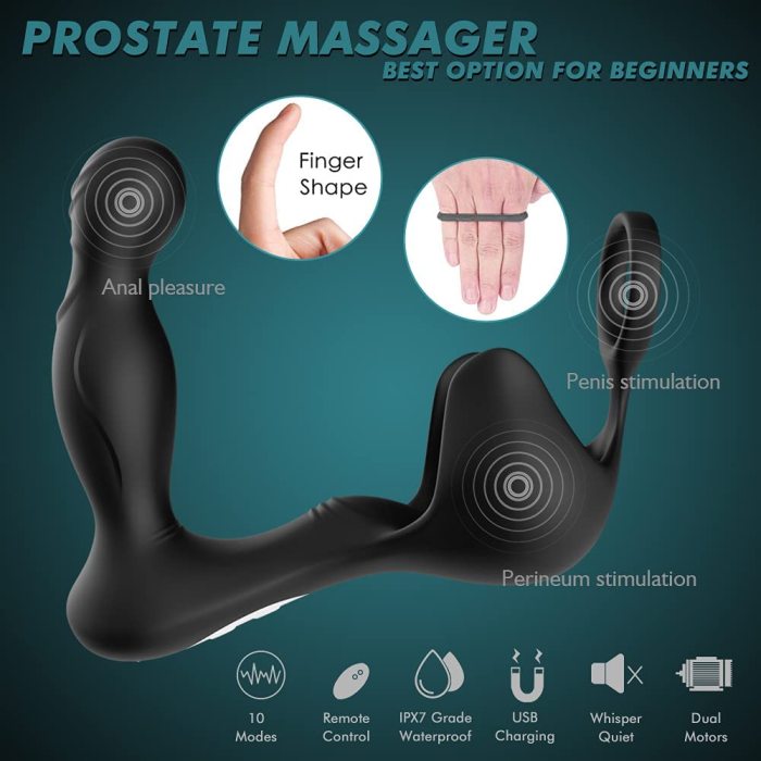 3IN1 9 Vibration 3 Wiggle Motion Dual Motors Prostate Massager with Cock Ring 3IN1 9 Vibration 3 Wiggle Motion Dual Motors Prostate Massager with Cock Ring