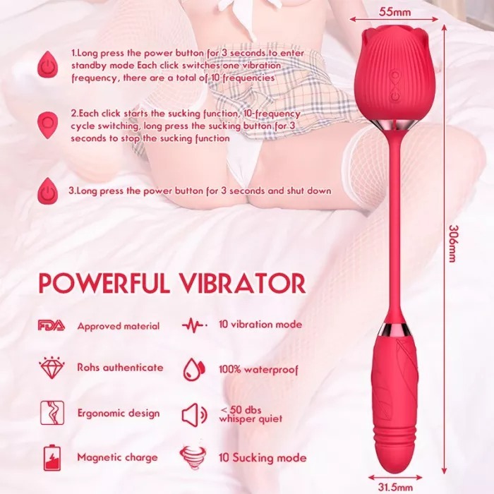 Double Head 10 Speed Sucking Licking Rose Vibrator