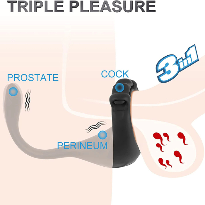 3IN1 Remote Control 10 Vibrating Cock Ring & Anal Vibrator 