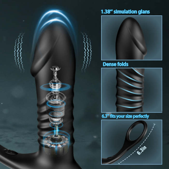 butt plug then anal KOL Recommend】FIGHTER-10 Thrilling Vibration 3 Thrusting Silicone Remote  Control Cock Ring Anal Vibrator main image 1