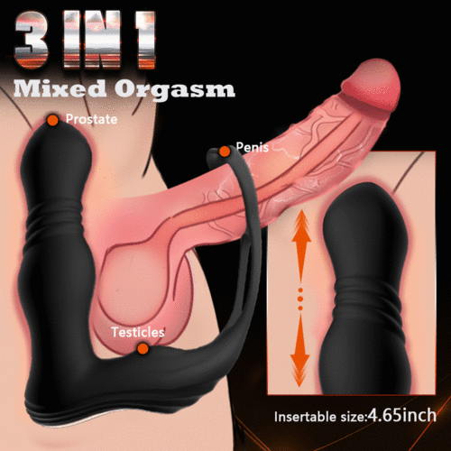 Buyging™ THOR 3 Thrusting 10 Vibrating Dual Cock Rings Prostate Massager