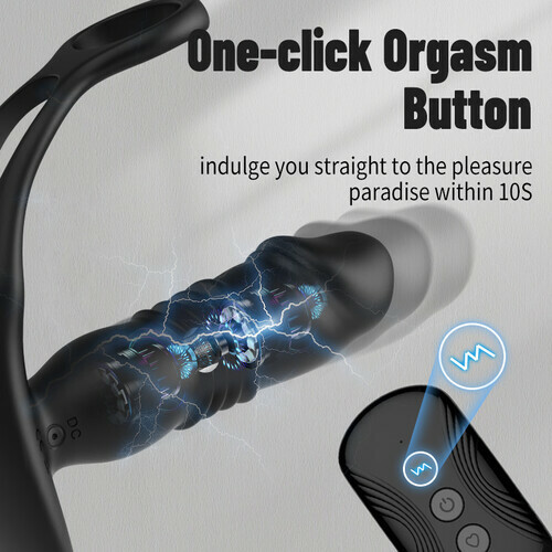 12 Vibrating 3 Thrusting Prostate Massager With Dual Cock Rings