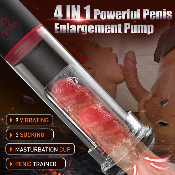 S-HANDE 9 Vibrating 3 Sucking Transparent Penis Enlargement Pump