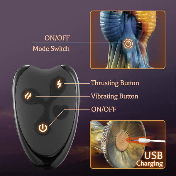 Buyging™ Phoenix Animal Texture 7 Thrusting Vibrating Big Sucker Monster Dildo 10.23 Inch