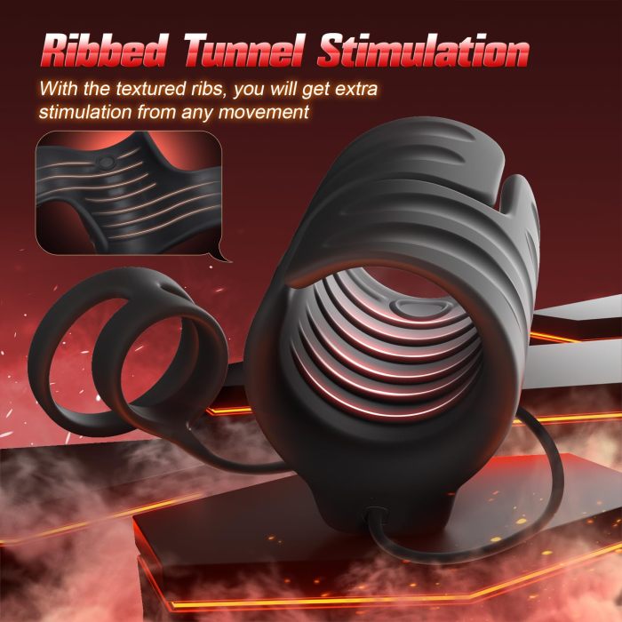 9 Vibrating Stretchy Male Masturbator with 2 Cock Penis Ring