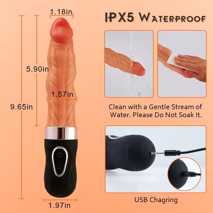 Buyging™ 7 Wriggling 9 Vibrating Heating Vaginal Lifelike Dildo 9.65 Inch