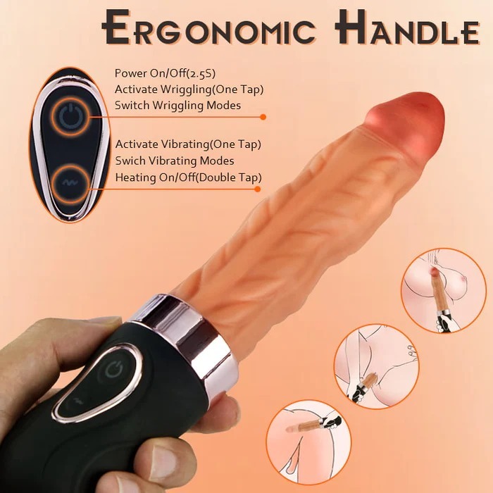 Buyging™ 7 Wriggling 9 Vibrating Heating Vaginal Lifelike Dildo 9.65 Inch