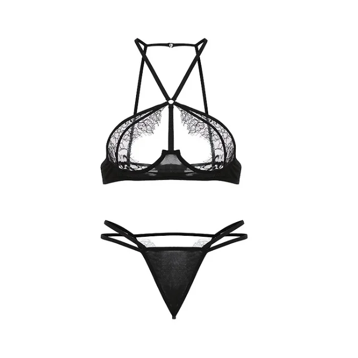 TRANSPARENT LACE HALTER UNIFORM SET