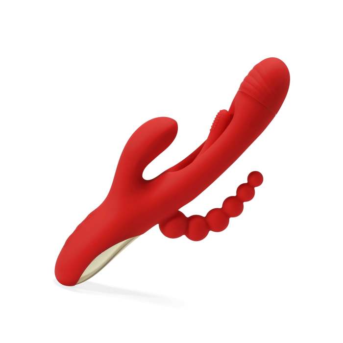 BuyGing Rabbit Tapping G-spot Vibrator with Anal Beads for Triple Stimulations